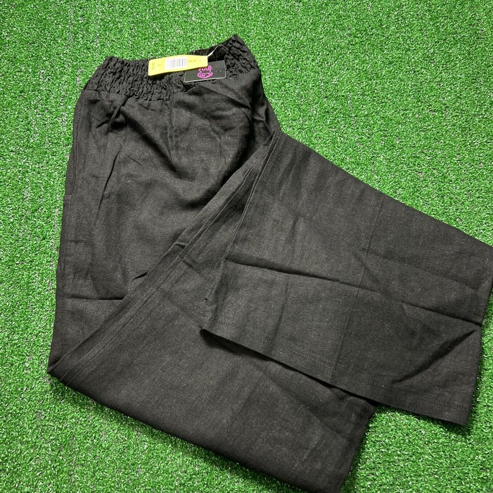Torrid Womens Plus Linen Wide Leg Pants Size 0 Drawstring Waist‎ Black NWT